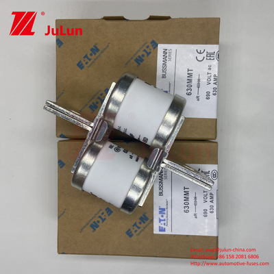 690V Nennspannung BUSSMANN 630MMT Keramische Automobilsicherungen mit Twin Flat Plate Bolt Design für M6/M8 Installation