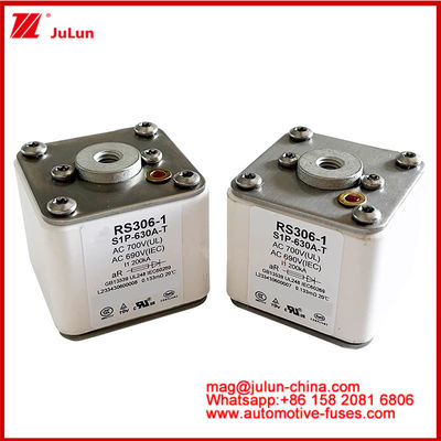 RS306-1 S1P-630A-T AC700 ((UL) Ar AC690V ((IEC) 200KV Quadratkaremische Sicherung EV oder HEV Elektrofahrzeug Traktion