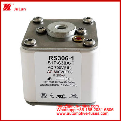 RS306-1 S1P-630A-T AC700 ((UL) Ar AC690V ((IEC) 200KV Quadratkaremische Sicherung EV oder HEV Elektrofahrzeug Traktion