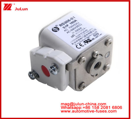 RS306-01-S1P160A AC700 ((UL) AR AC690V ((IEC) 200KV Quadratkeramische Sicherung EV- oder HEV-Stud-Mount Kleine Größe Hohe Nennstrom-Kurzschlussschutz Brechkapazität