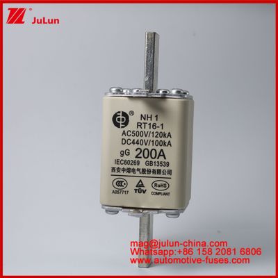NH1 RT16-1 200A AC500V 120KA DC 440V 100KA Automobile Keramik Auto Sicherungen Blade Mount Für EV / HEV Fahrzeug Kleine Größe Hohe Nennstrom-Kurzschluss-Schutz