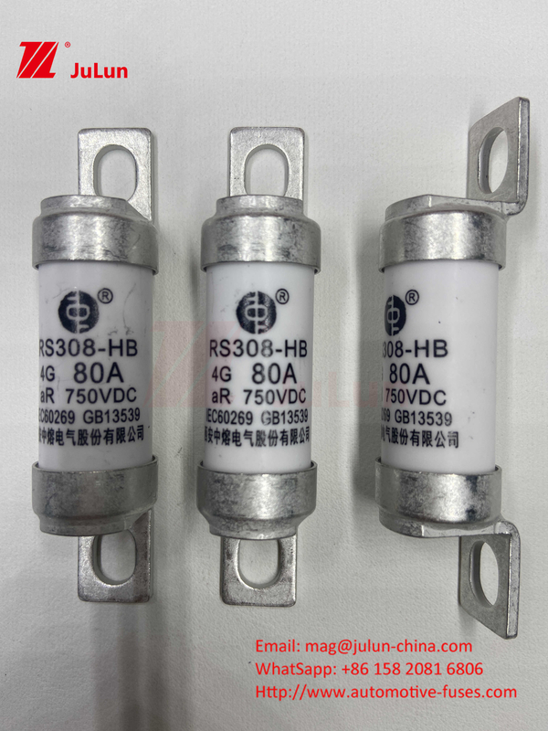 EV RS308 Sicherung Mechanischer Schock 25A 30A 40A 50A Keramisches Kupfer Nennspannung DC750V Heim-Ev-Ladegerät für Elektroautos