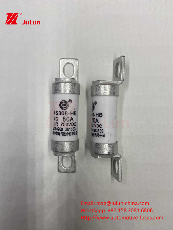 M6 Elektrofahrzeug Sicherung mit geschraubtem Keramik-EV-Ladegerät 750VDC Sicherung Chemische Belastung und hohe Temperatur 40A 50A RS308