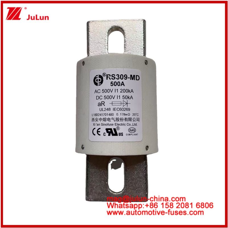500VDC 200KA 500VAC 50KA AR Röhrchen-keramische Schnellschutzschutzschutzschutz RS309-MD 500A für Elektrofahrzeuge und Batteriesysteme